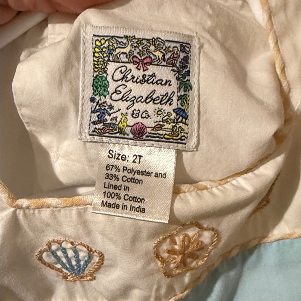 Embroidered Shells Light Blue & Cream Girls Dress - Picture 4 of 5